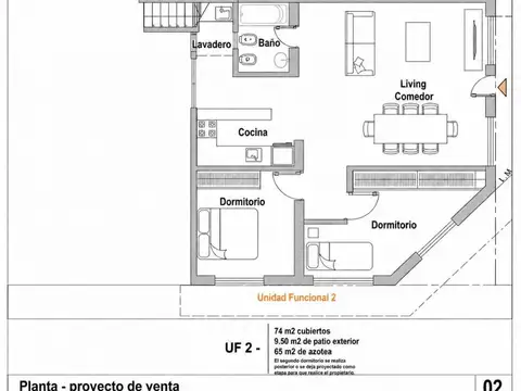 Depto Tipo Casa 3 ambientes con 1 baño
