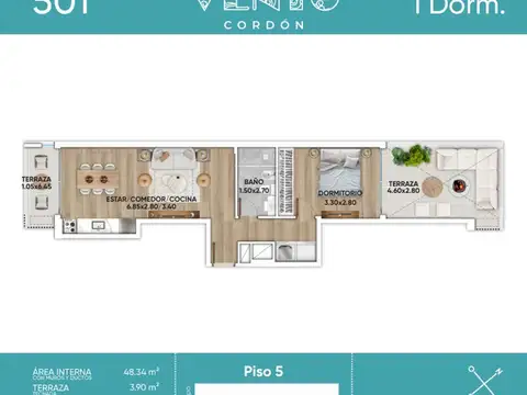 Venta tipo Penthouse  1 dorm Cordon