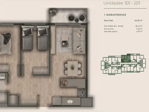 Departamento en Venta de 3 ambientes