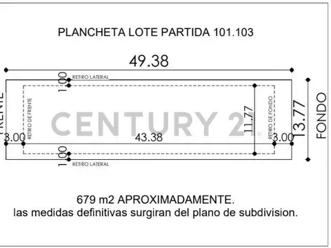 Terreno en Venta 49,38  mts Fondo