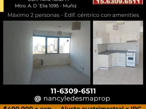 $400.000 ALQ Monoambiente en Edif. IBIZA I