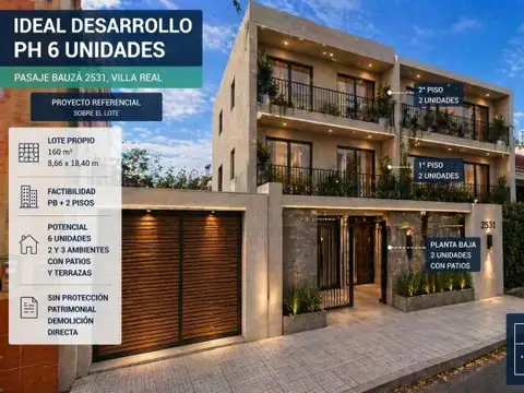 Venta Lote Villa Real 8,66 Frente Ideal PH 6 Unidades  acepta financiacion