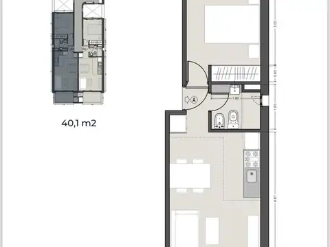 Departamento 2 ambientes con 1 baño