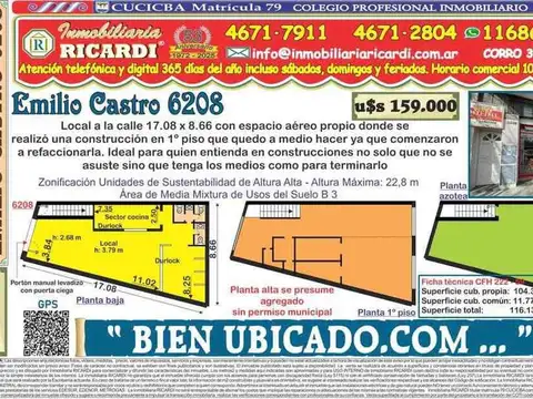 BIEN UBICADO PUNTO COM  local + obra 1º piso a terminar  