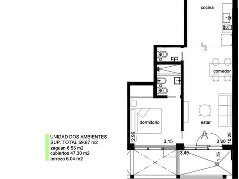 Departamento en Venta de 1 dormitorio