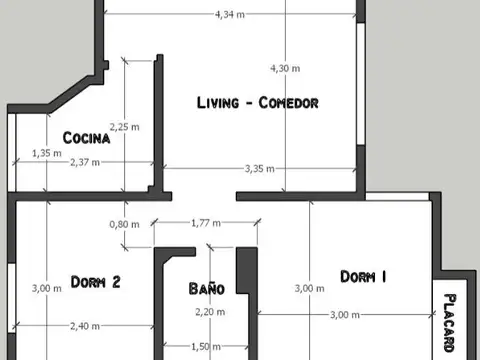 Departamento 3 ambientes con 1 baño