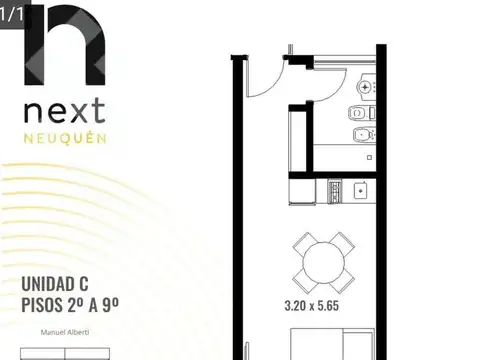 Departamento Monoambiente con 1 baño