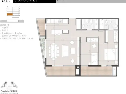 Venta Dpto 3 ambientes en pozo c/balcón en Canning