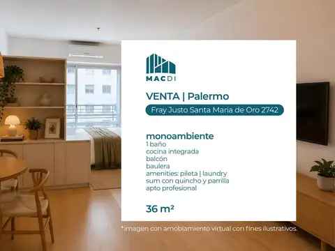 Excelente Dpto. mono ambiente super amplio divisible en venta con amenities