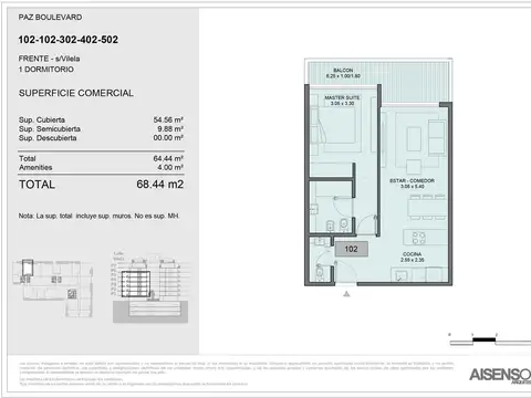 Departamento en Venta de 1 dormitorio