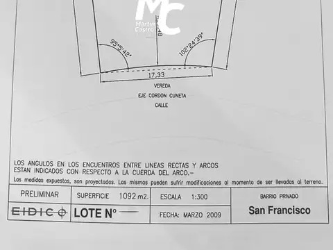 Terreno en Venta de 1092,0 m2