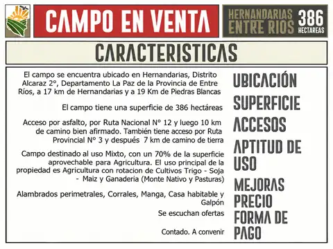 Campo en Venta de 386  ha