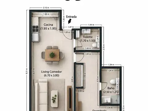Departamento en Venta de 1 dormitorio