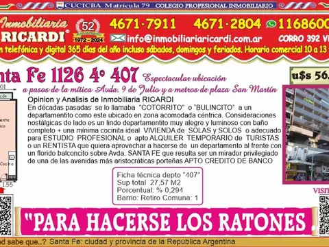 BULINCITO  MISTONGO... 1 amb balcon al frente s/ SANTA FE