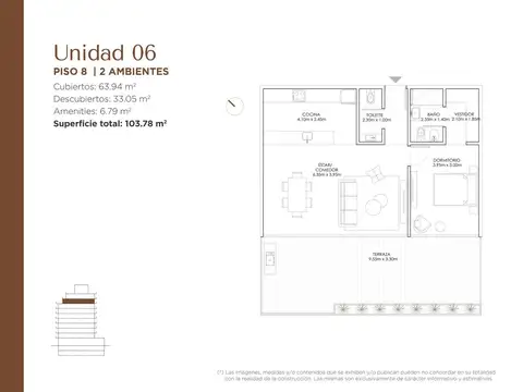 Departamento de 2 ambientes con terraza en venta en Palermo Hollywood