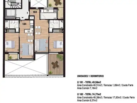 Departamento en Venta de 1 dormitorio