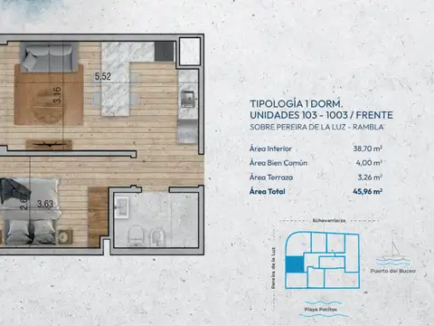 VENTA Apartamento POCITOS 1 dormitorio con balcón