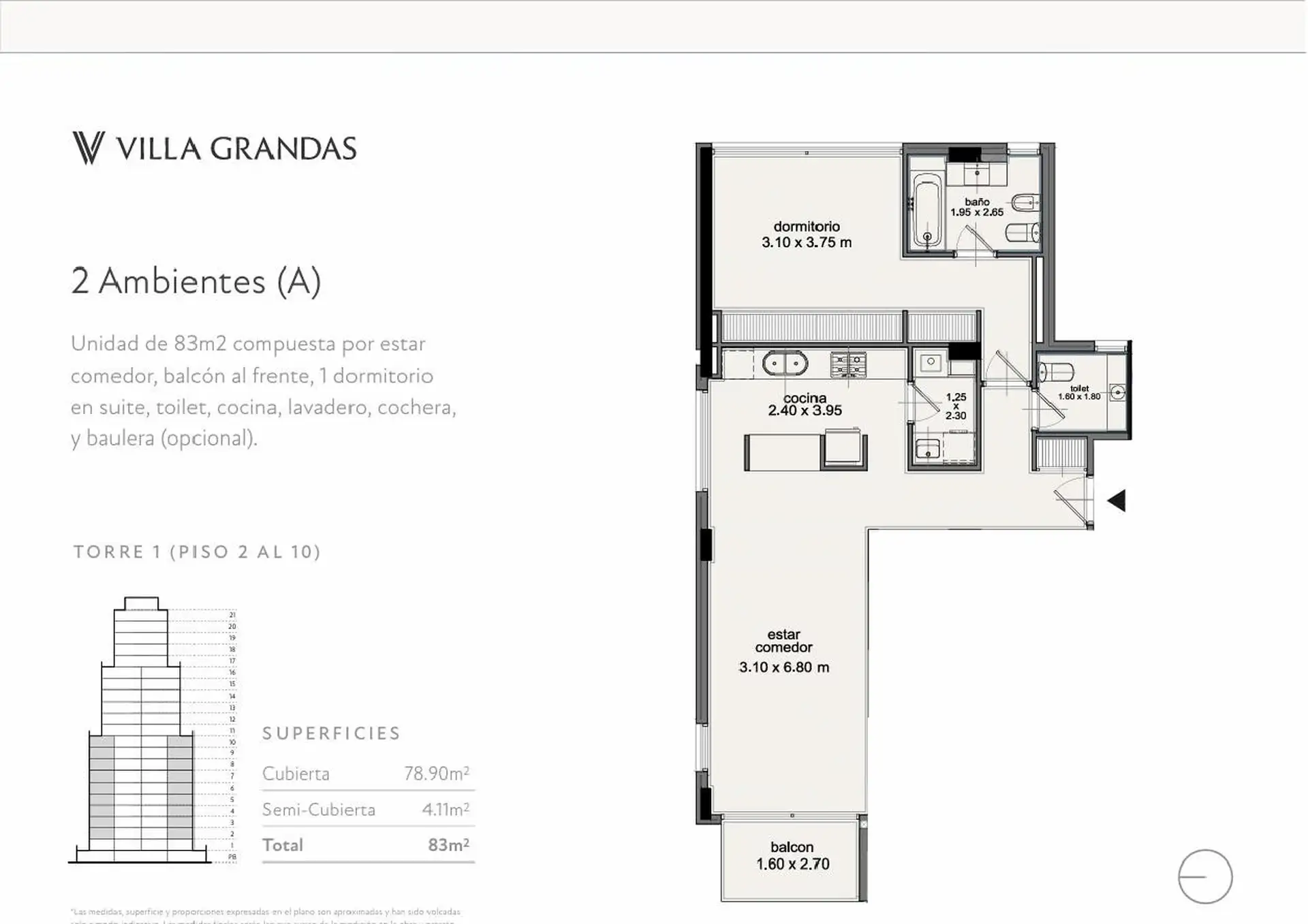 VENTA Departamento 2 ambientes - Villa Grandas Torre 1