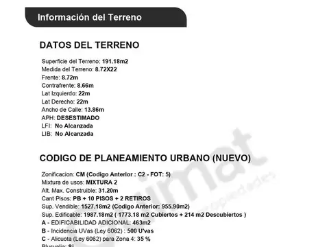 Terreno en Venta de 191,0 m2