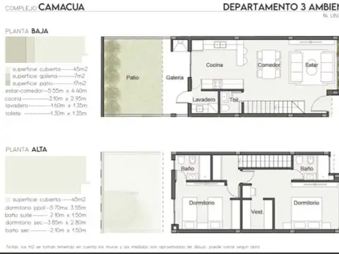 Depto Tipo Casa 3 ambientes con 3 baños