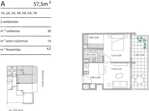Departamento 2 ambientes con 1 baño