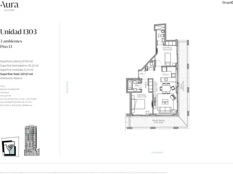 Venta departamento 3 ambientes en Olivos