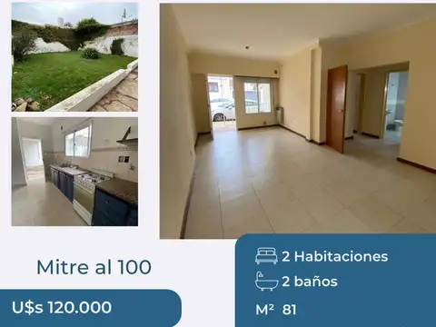 Departamento 2 dormitorios en pleno centro de Tandil con patio y espacio para auto.