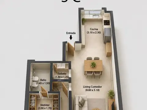 Departamento en Venta de 1 dormitorio