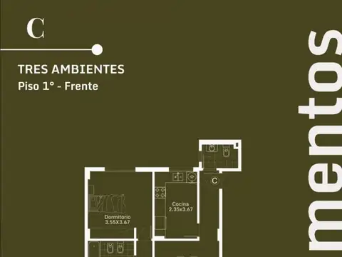 Departamento 3 ambientes con 1 baño