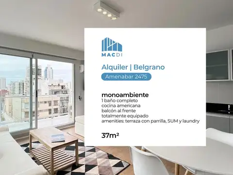 Excelente Dpto. mono ambiente en Alquiler Temporal totalmente equipado.