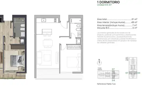 Departamento 2 ambientes con 1 baño