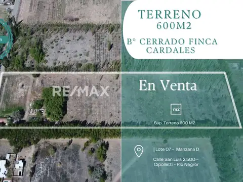 En venta lote en barrio cerrado 600 m2 cipolletti