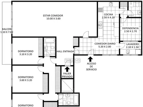 Departamento 4 ambientes con 3 baños
