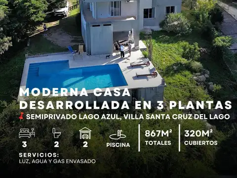 Venta Casa de 3 Dormitorios Pileta Hidromasaje En Semi Privado Lago Azul - Villa Santa Cruz del Lago