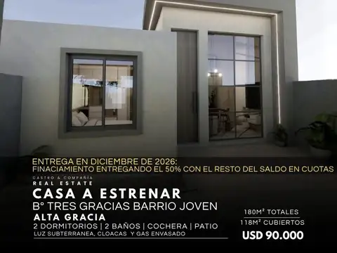 Venta Casa A Estrenar De 2 Dormitorios En Barrio Tres Gracias Barrio Joven Alta Gracia