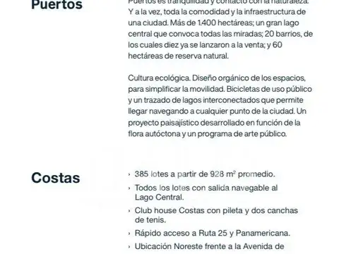 costas puertos del lago lote . 100