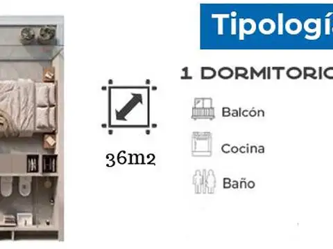 Departamento en Venta de 1 dormitorio