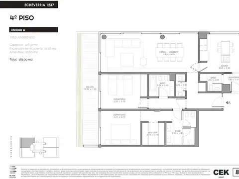 Departamento de 3 ambientes en venta en Belgrano