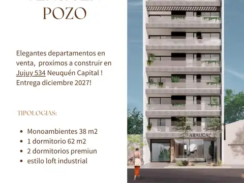 Departamento 1 dormitorio en pozo - Torre Arauca, Jujuy 534 Neuquén