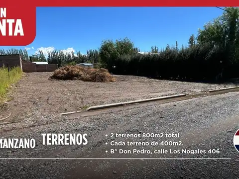 EN VENTA 2 terrenos 800m2 Villa Manzano, Rio Negro
