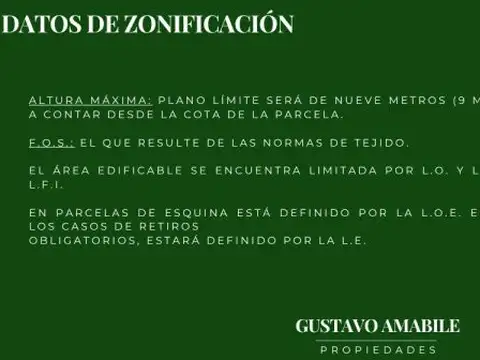 Terreno en Venta 9,18  mts Frente