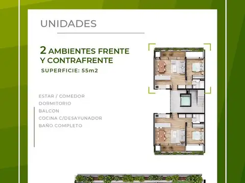 Departamento 2 ambientes con 1 baño