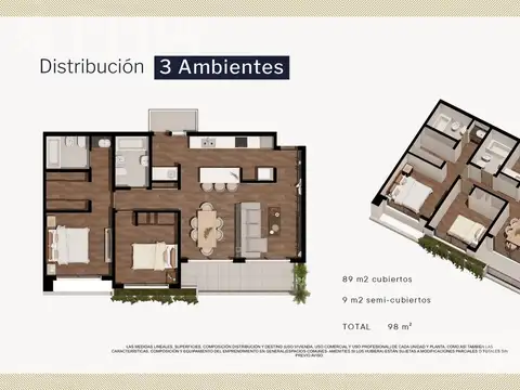Venta departamento 3 ambientes con balcón en Berazategui