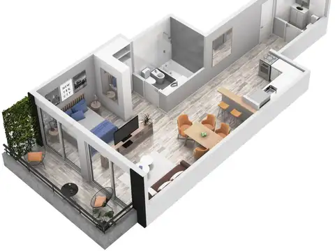 Departamento 2 ambientes con 2 baños