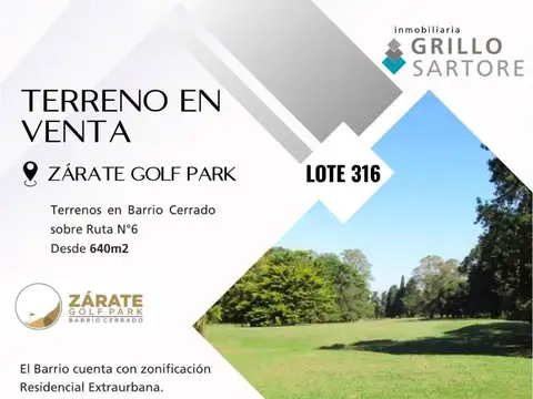 TERRENOS EN VENTA ZÁRATE GOLF PARK - LOTE 316