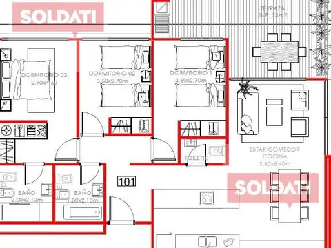 Departamento en Venta de 4 ambientes