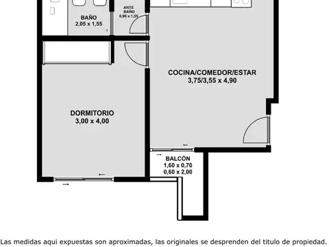 Departamento 2 ambientes con 1 baño