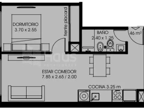 Departamento 2 ambientes con 1 baño