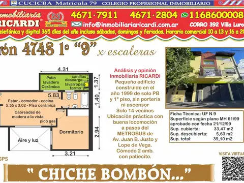 CHICHE BOMBON... PH 2 amb con patio 