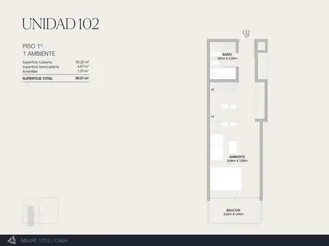 Departamento Monoambiente con 1 baño